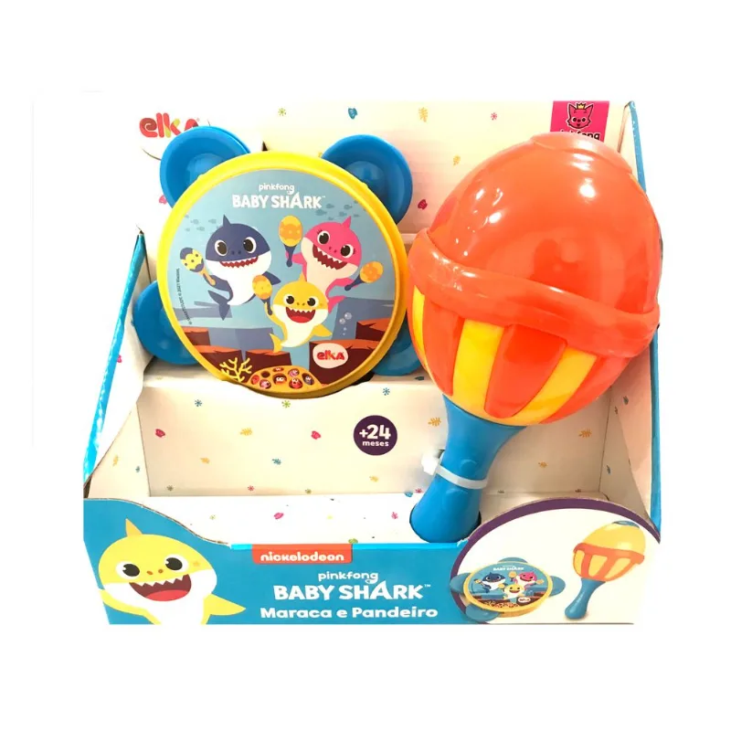Instrumentos Musicais - Nickelodeon - Maraca e Pandeiro Baby Shark- Laranja ELKA