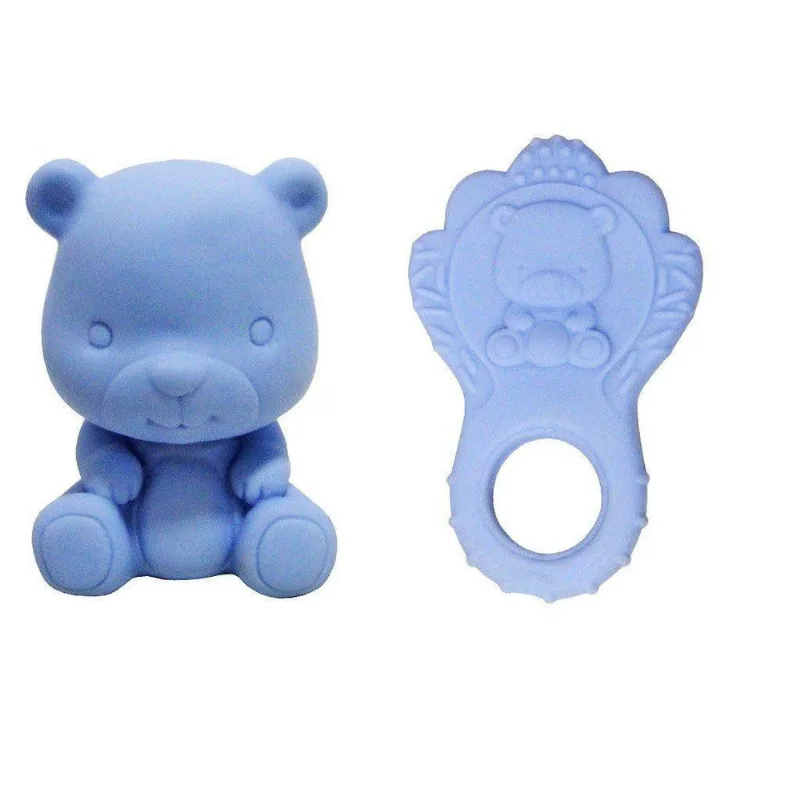 Mordedor e Urso de Vinil Hello Baby - Azul COMETA