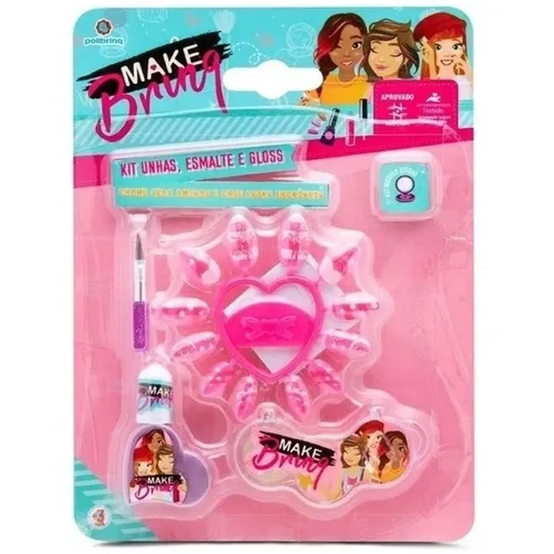 Kit Maquiagem Infantil - Kit unhas, Esmalte e Gloss - MK01 POLIBRINQ