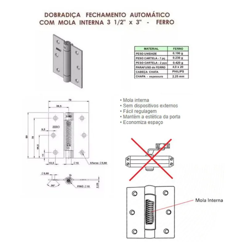 03 Dobradiça Com Mola Fechamento Automático Fechamatic Preta