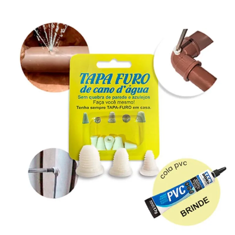 05 Reparo Tapa Furo Buraco Vazamento Cano D'Água + Cola Pvc