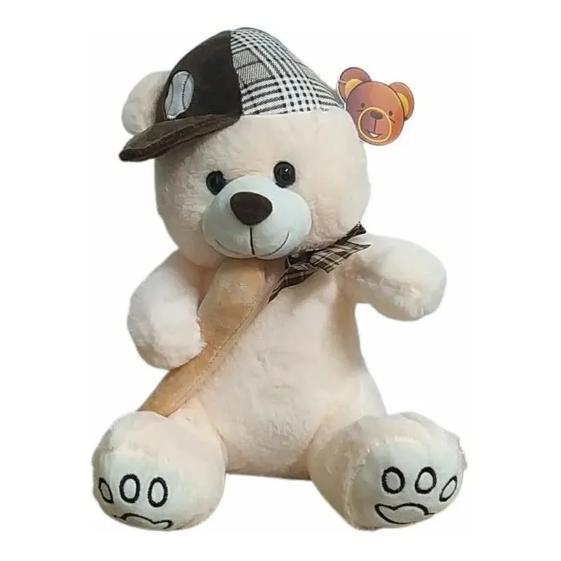Urso de Pelucia com bone e laco - Bege - R3086 BBR