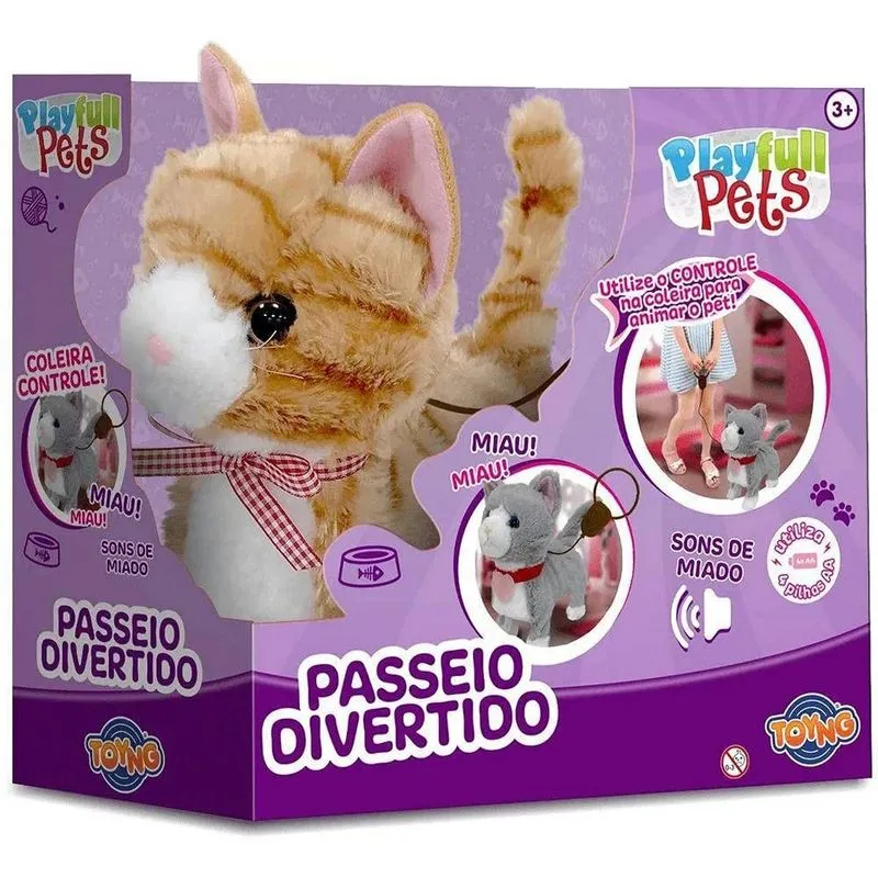 Gatinho com movimento e som com controle e com fio - Playfull Pets - Gato Listrado TOYNG
