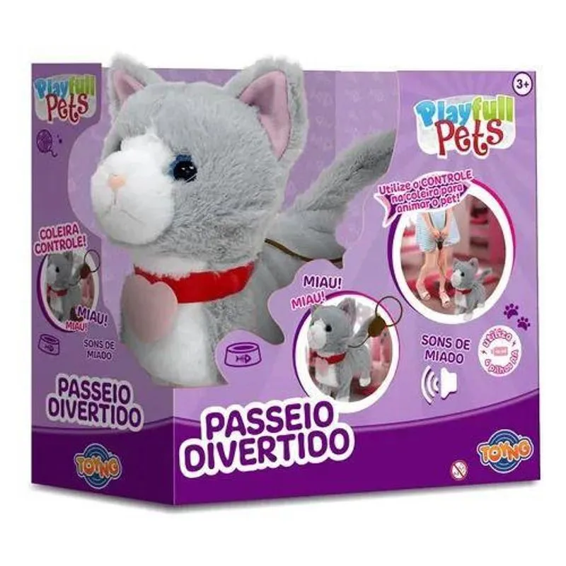 Gatinho com movimento e som com controle e com fio - Playfull Pets - Gato Cinza TOYNG