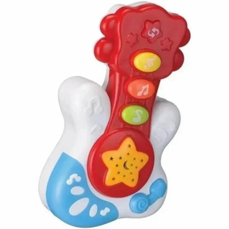 Brinquedo Musical Com Luzes e Som - Guitarra Branca Com Vermelha BBR