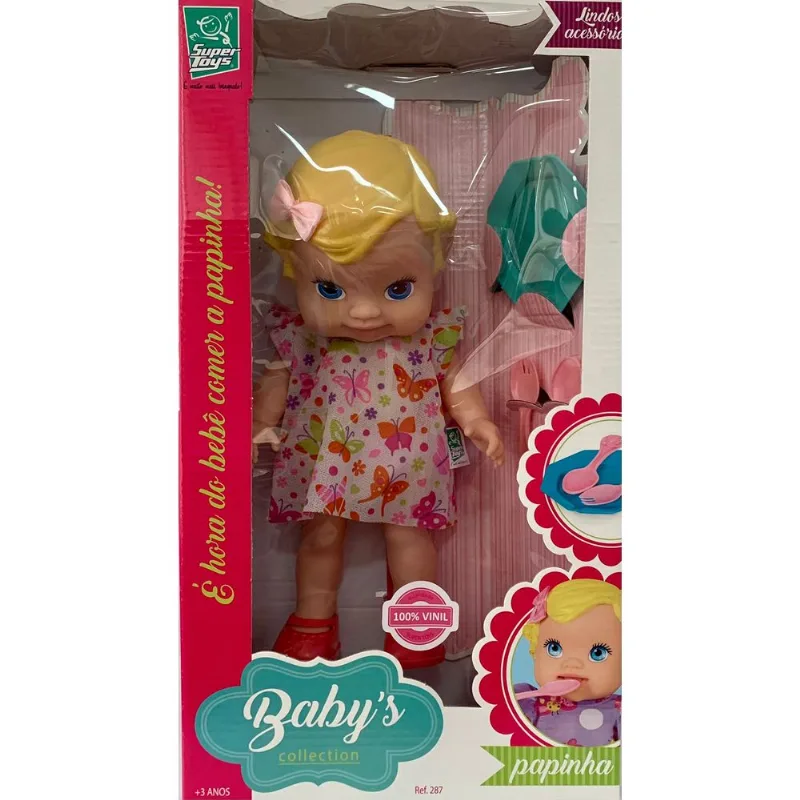 Boneca Babys Collection Papinha - Loira - Vestido Estampado SUPER TOYS