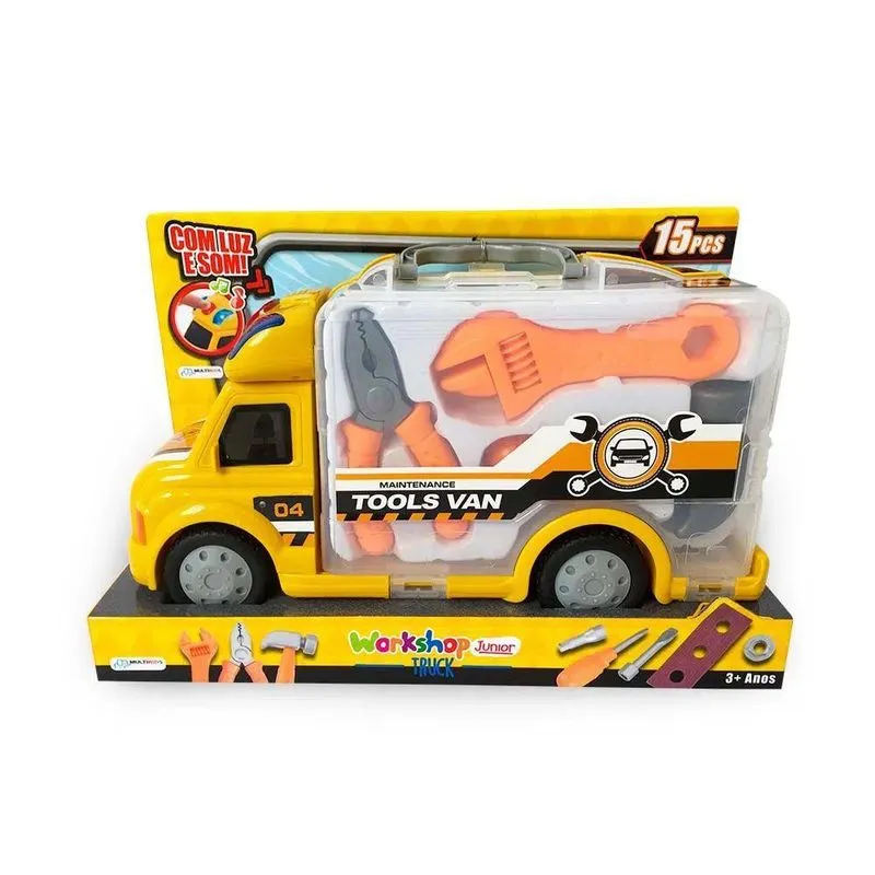 Caminhao de Conserto - Com Luz e Som - Workshop Junior Truck - Chave Inglesa - 15 Pecas MULTIKIDS