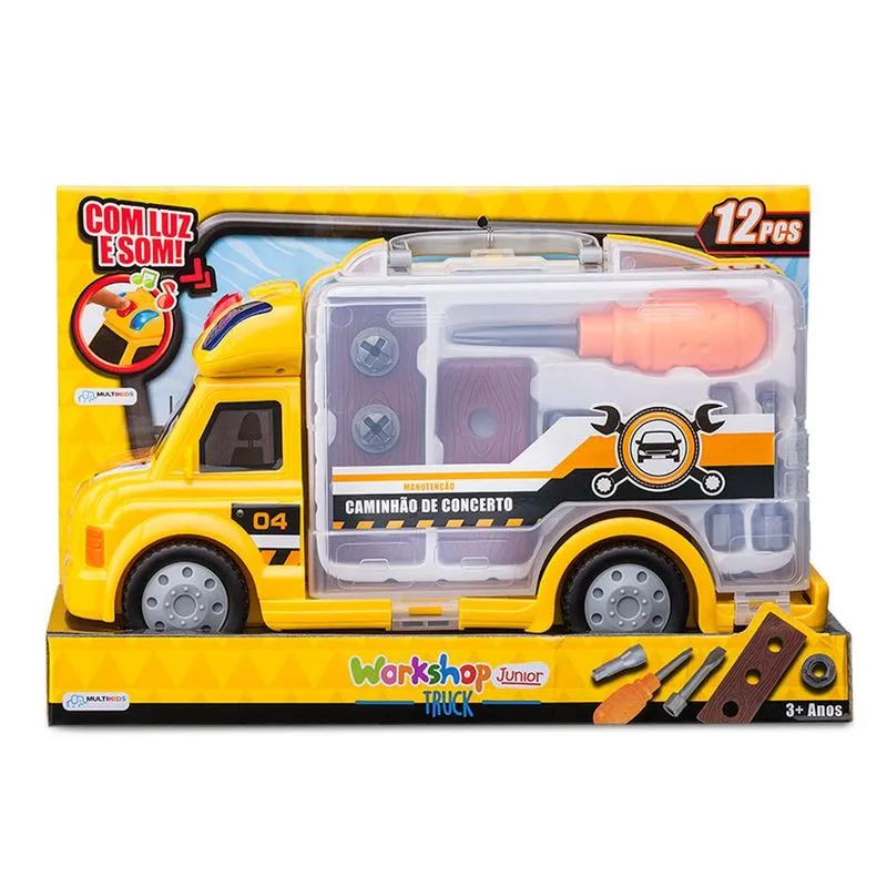 Caminhao de Conserto - Com Luz e Som - Workshop Junior Truck - Chave Philips - 12 Pecas MULTIKIDS