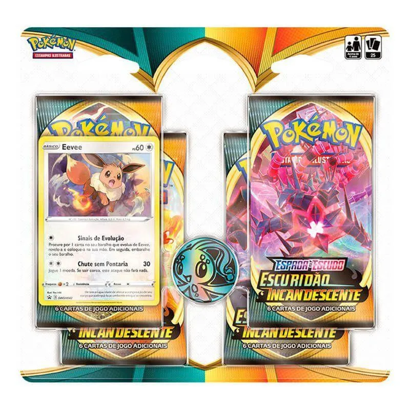 Pokemon TCG: Quad Pack SWSH3 Escuridao Incandescente - Eevee COPAG DA AMAZONIA