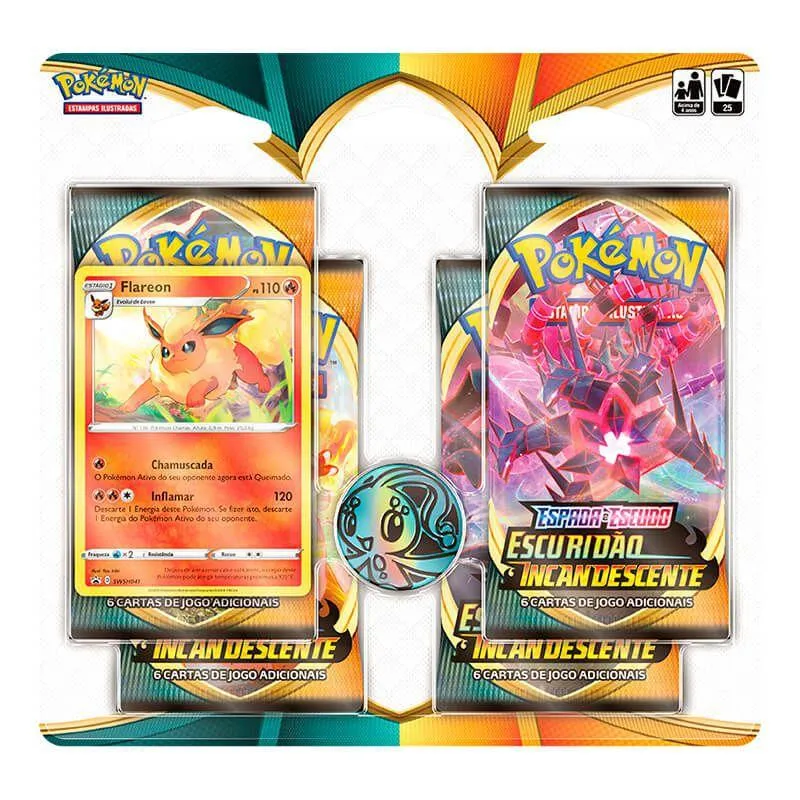Pokemon TCG: Quad Pack SWSH3 Escuridao Incandescente - Flareon COPAG DA AMAZONIA
