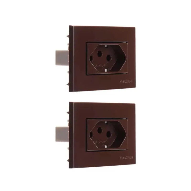 02 Tomada Moveis Margirius 2P + T Marrom 10A 250V Nbr 14136