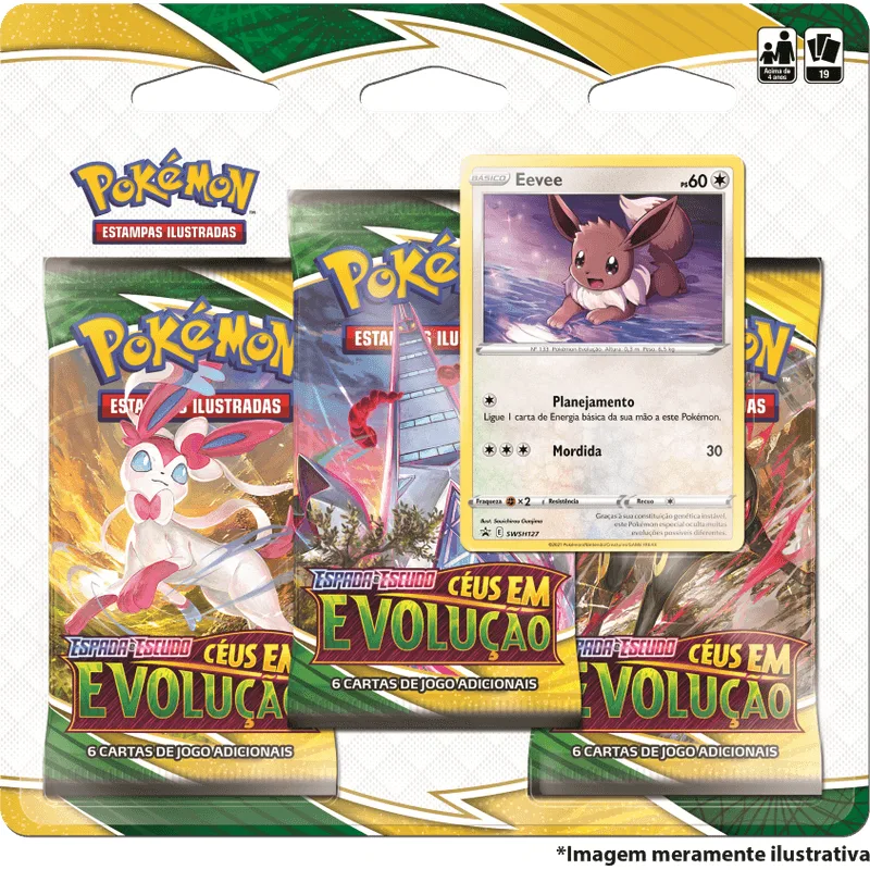 Pokemon Blister Triplo Espada e Escudo 7- Ceus em Evolucao - Eevee COPAG DA AMAZONIA