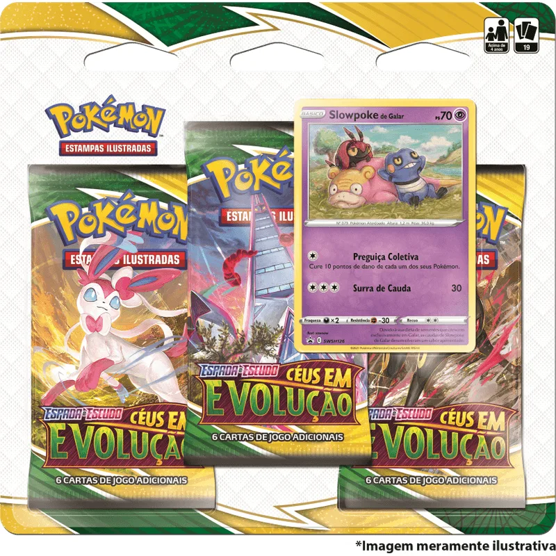 Pokemon Blister Triplo Espada e Escudo 7- Ceus em Evolucao - Slowpoke de Galar COPAG DA AMAZONIA