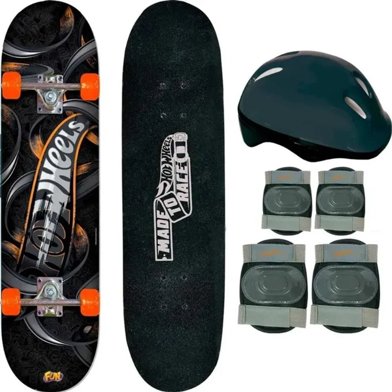 Skate com kit de seguranca hot wheels - Preto START