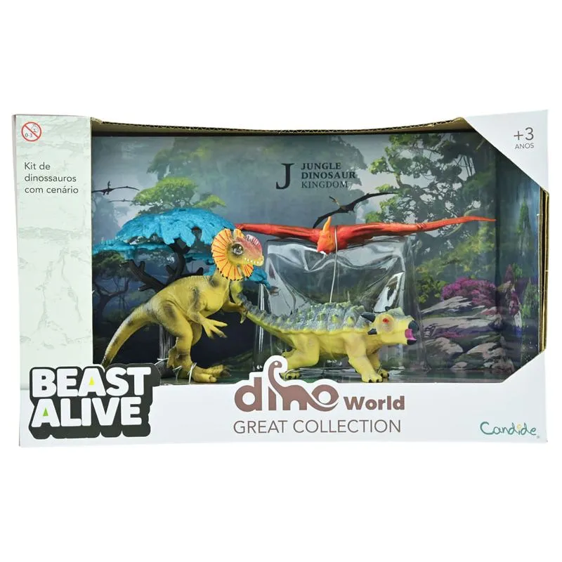 Kit De Dinossauros Com Cenario Dino World Master Beast Alive - Laranja CANDIDE