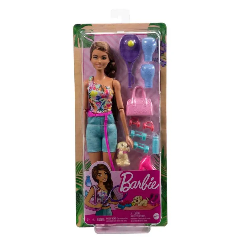 Boneca - Barbie com Cachorrinho - Roupa de Treino Patins e Tenis - GKH73 MATTEL