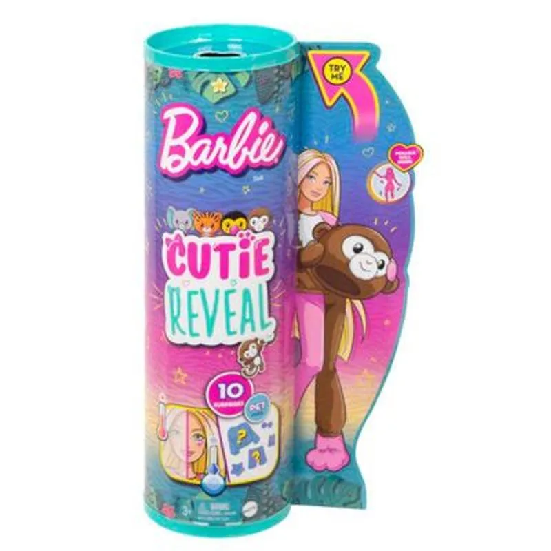 Barbie - Cutie Reveal - 10 Surpresas com Mini Pet e Fantasia de Macaco - Hkr01 MATTEL