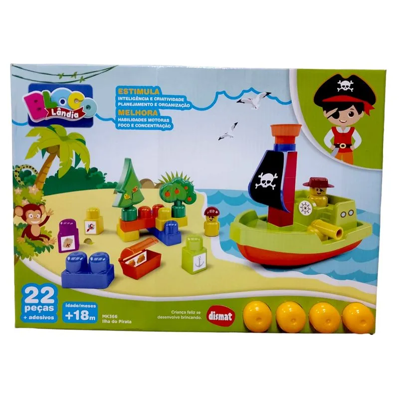 Blocos de Montar - Blocolandia - Ilha do Pirata Amarelo - MK366 DISMAT