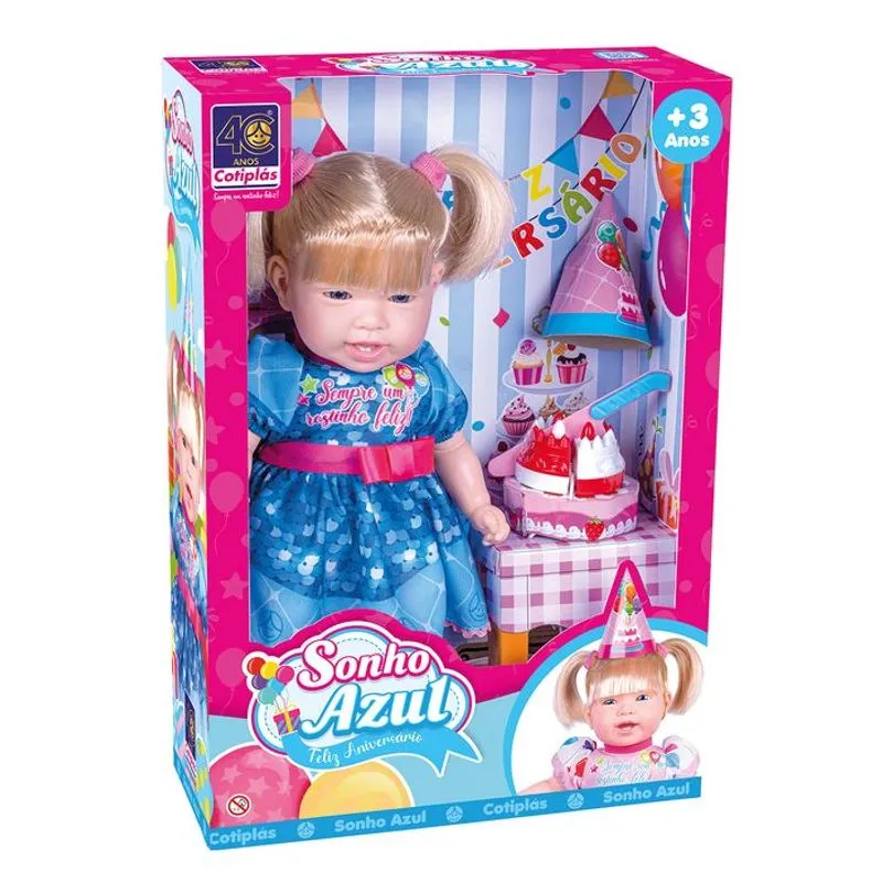 Boneca - Sonho Azul Feiz Aniversario - Azul COTIPLAS