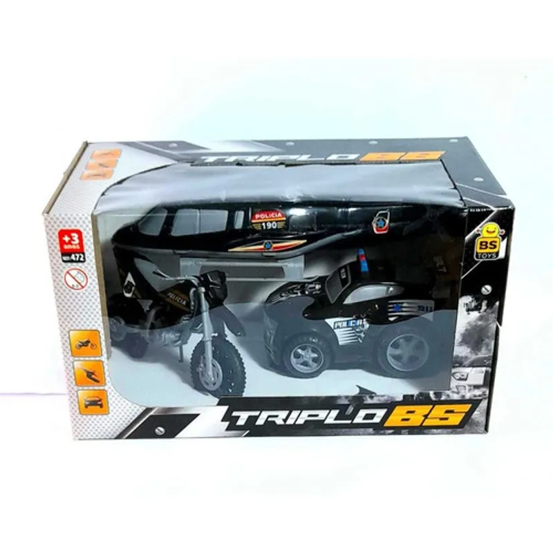 Conjunto - Triplo BS Carro Moto e Helicoptero Preto - 472 BSTOYS