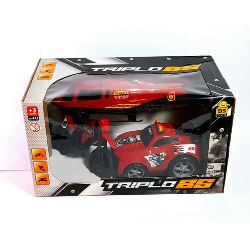 Conjunto - Triplo BS Carro Moto e Helicoptero Vermelho - 472 BSTOYS