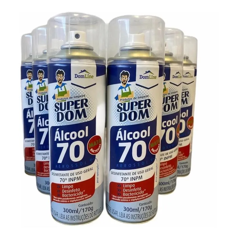 Kit 6 Unidades Álcool 70º Spray Aerossol 300ml Superdom