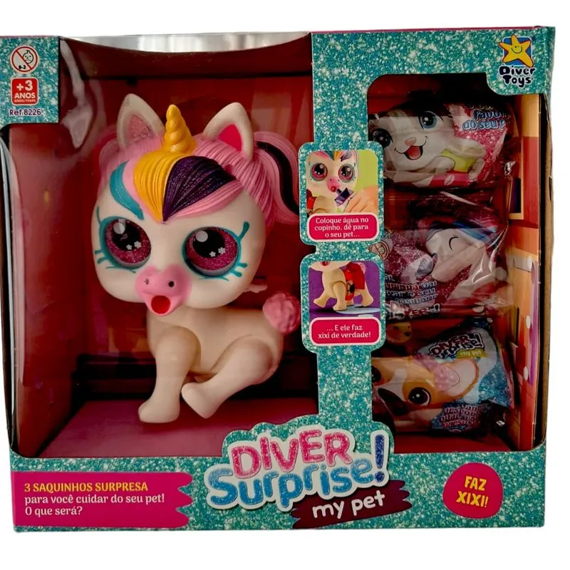 Boneca - Diver Surprise My Pet - Faz Xixi Unicornio - 8226 - DIVERTOYS