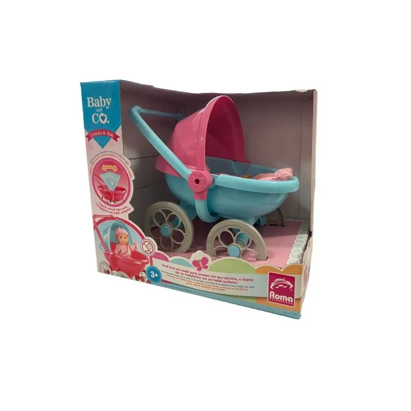 Boneca Roma - Carrinho de Bebe Azul - Baby and Co - 4535 ROMA JENSEN