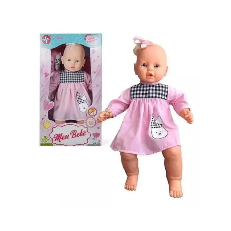 Boneca - Meu Bebe Vestido Rosa com Xadres ESTRELA