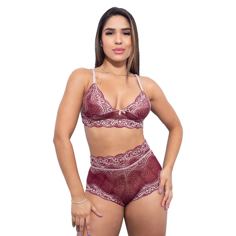 Conjunto Rendado sem Bojo e com Calcinha Lacradora Hot Love