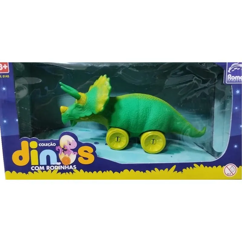 Boneco - Dino com Rodinhas Triceratops Escuro ROMA JENSEN