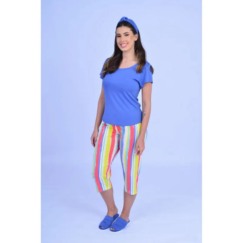 Pijama Cia do Corpo Pantacourt Viscolycra Homewear BD4793 Azul P