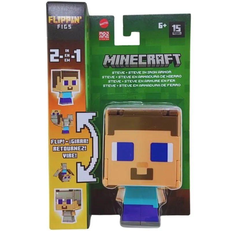 Boneco Flippin Figs - Minecraft Steve e Steve na Armadura de Ferro MATTEL