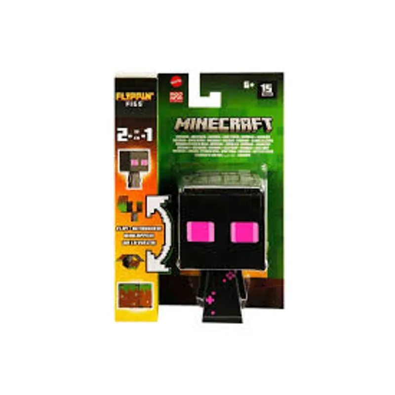 Boneco Flippin Figs - Minecraft Enderman e Bloco de Grama MATTEL