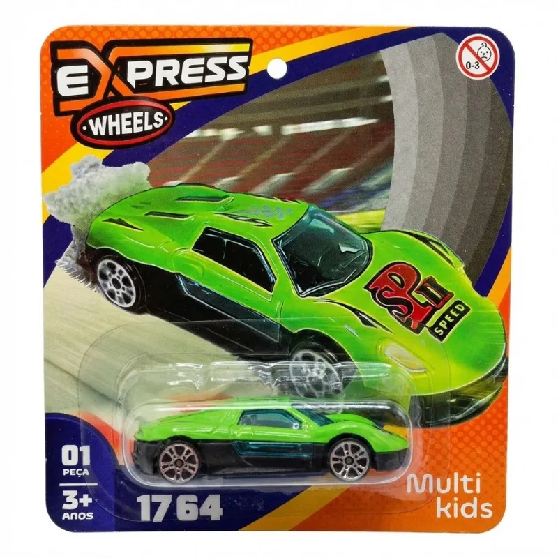 Carro em Miniatura Metal Die Cast Express Wheels Verde Fluorecente MULTIKIDS