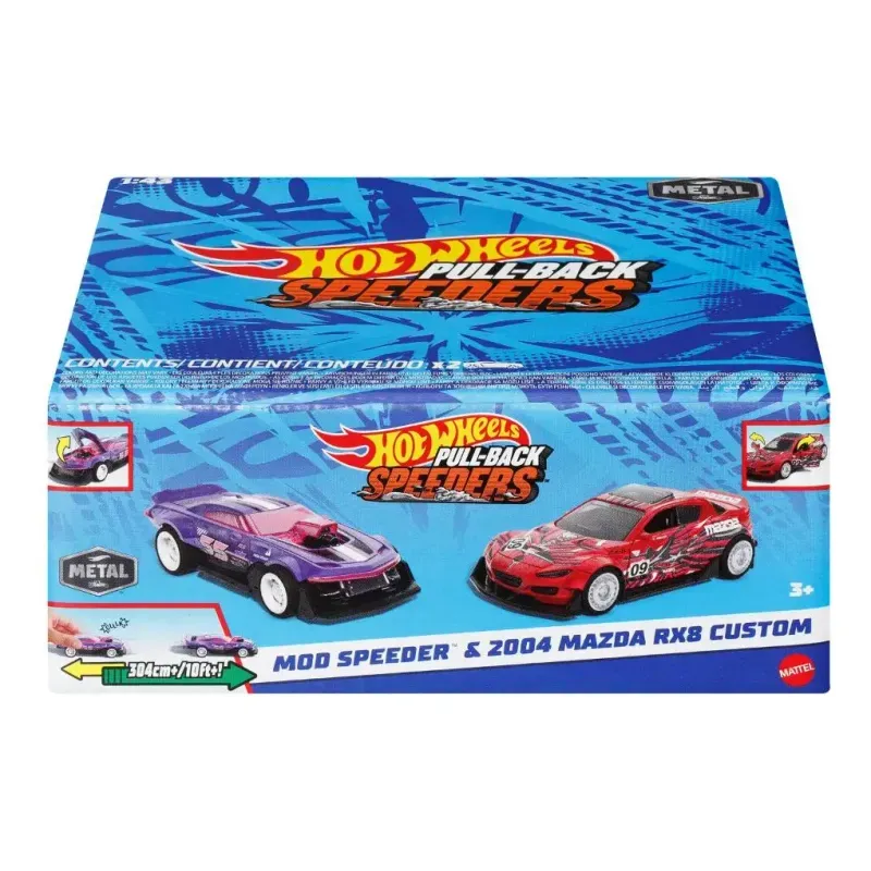 Hot Wheels Pullback Speeders - Conjunto de 2 Carrinhos de Friccao Surpresa - Roxo e Vermelho MATTEL