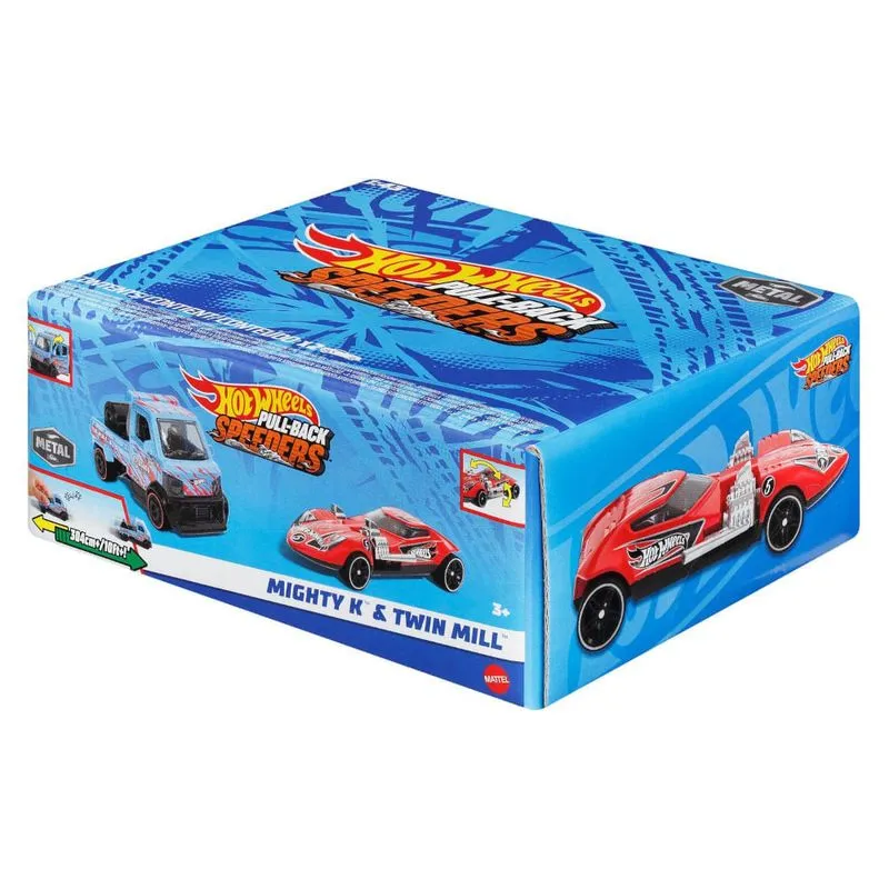Hot Wheels Pullback Speeders - Conjunto de 2 Carrinhos de Friccao Surpresa - Azul e Vermelho MATTEL