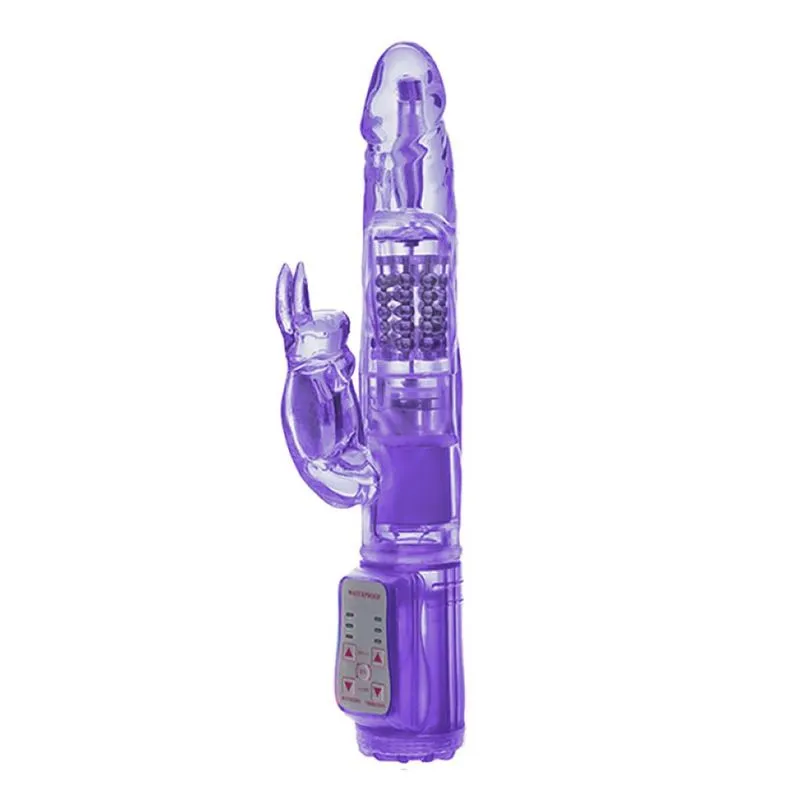 Vibrador Rotativo Multi Velocidades em Gel com Estimulador no Formato de Coelhinho