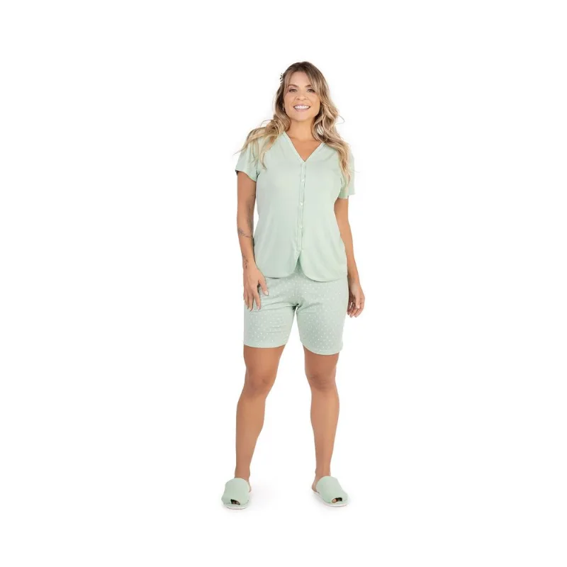 Pijama Cia do Corpo Manga Curta Visco Summer BD4982 Verde M