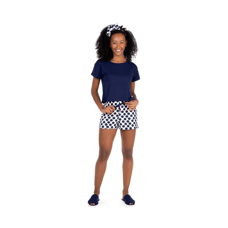 Pijama Cia do Corpo Manga Curta Visco Fashion BD4990 Azul Azul Marinho G