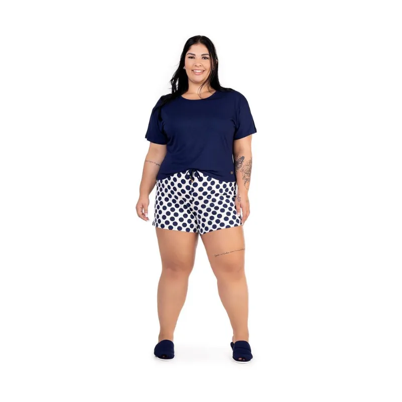 Pijama Cia do Corpo Manga Curta Visco Fashion Plus Size BDP4990 Azul Azul Marinho EXG