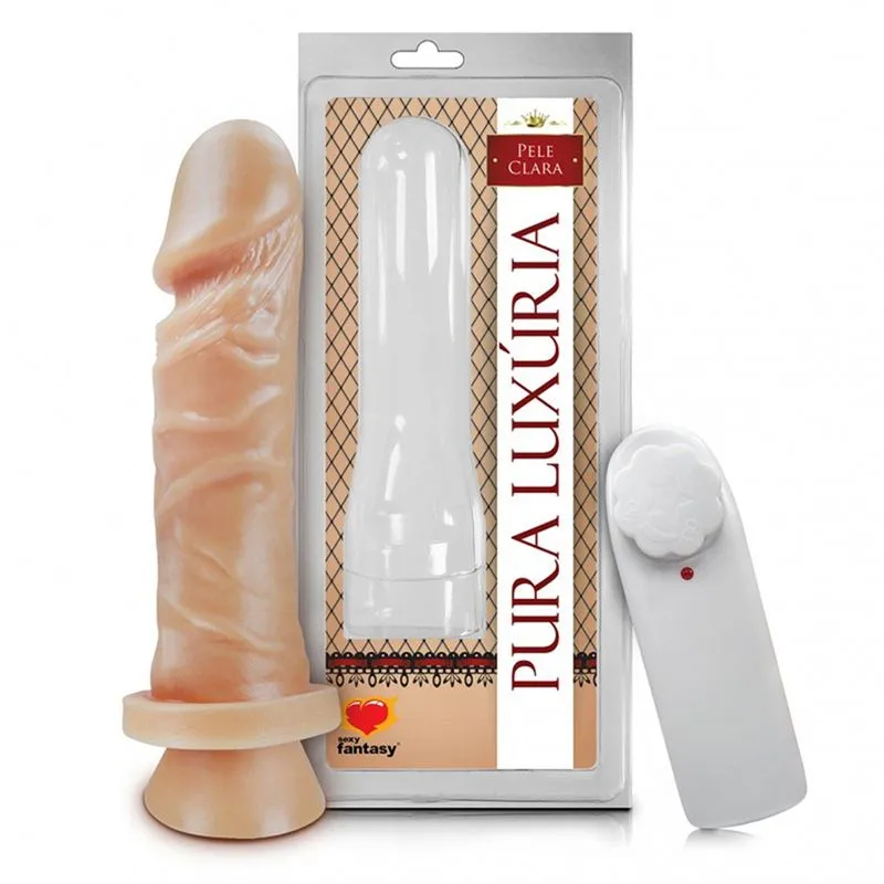 Prótese Realística com Vibro e Ventosa Pura Luxúria Pele 15x3,8 cm Sexy Fantasy