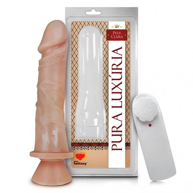 Prótese Realística com Vibro e Ventosa Pura Luxúria Pele 17x4,1 Sexy Fantasy