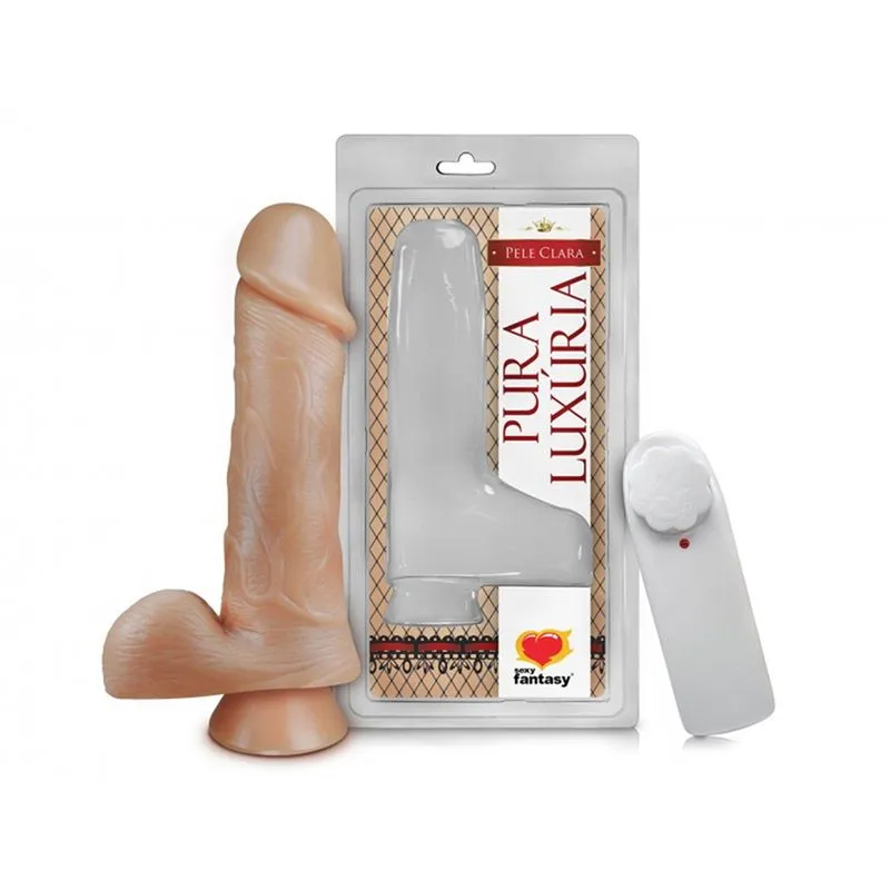 Prótese Realística com Vibro, Ventosa e Escroto Pura Luxúria Pele 18x4,4 Sexy Fantasy
