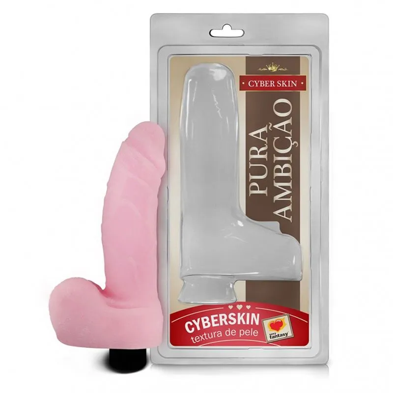 Pênis Textura de Pele Cyber Skin com Vibro e Escroto Black 13x3,5 Sexy Fantasy