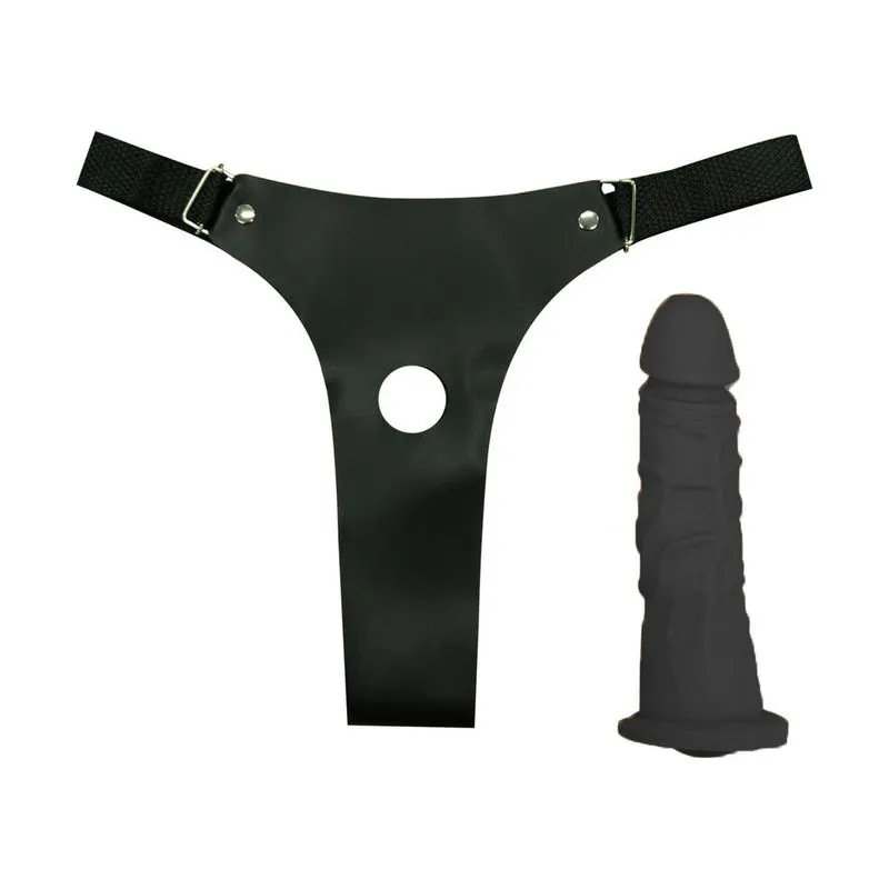 Cinta com Suporte de Coxa e Prótese Pele de 19,5cm Dominatrixxx Cinta em Couro Sintético com Suporte de Coxa e Prótese Preto com 19,5 cm Dominatrixxx