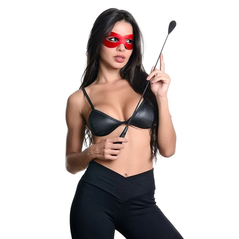 Kit Tiazinha com Máscara, Chibata de 50cm Pelúcia Dominatrixxx Kit Tiazinha com Máscara, Chibata de 50cm Vermelha Aveludada Dominatrixxx