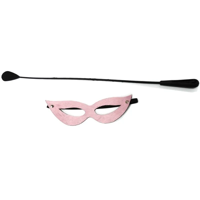 Kit Tiazinha com Máscara, Chibata de 50cm Rosa Aveludada Dominatrixxx
