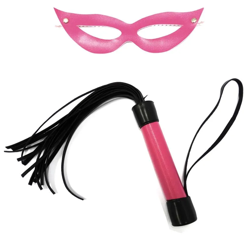 Chicote Pink com 20 cm e com 12 e Máscara Tiras Dominatrixxx