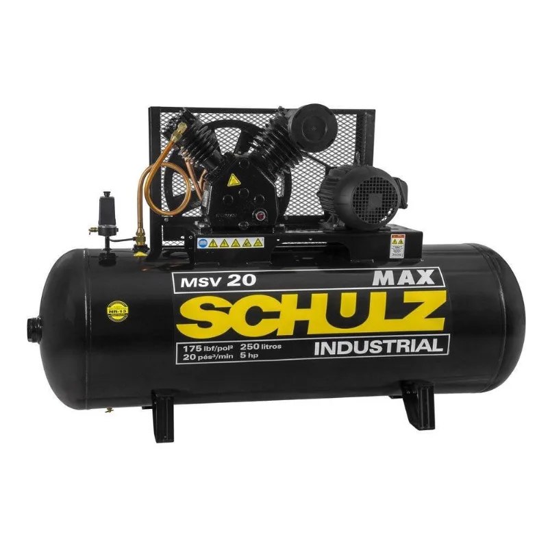 Compressor de Ar 5cv 2 Polos - Max Msv 20/250l - 20 pcm - Trifásico 220/380V - 922.7789-0 - Schulz
